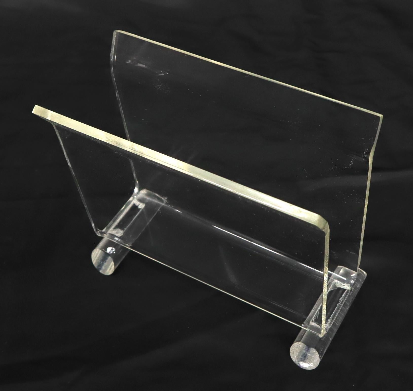EstablishedLines Mid-Century Modern Bent Lucite & Chrome Paper Basket & Letter Holder