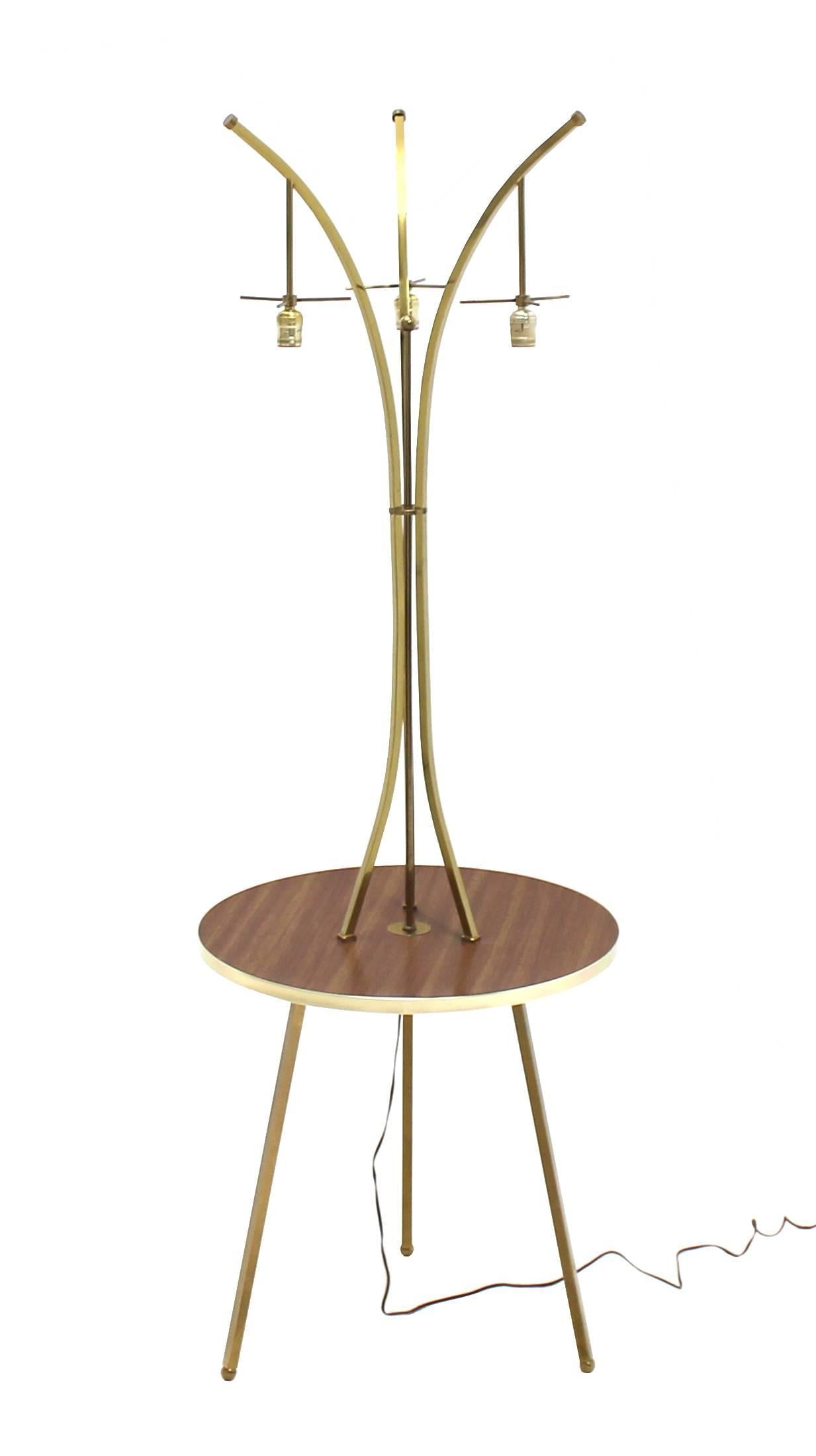 Brass Tri Leg Tripod Base Round Side Table Floor Lamp