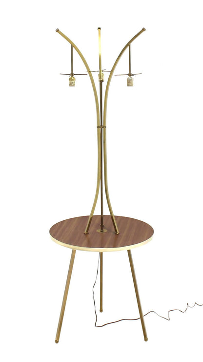 Brass Tri Leg Tripod Base Round Side Table Floor Lamp