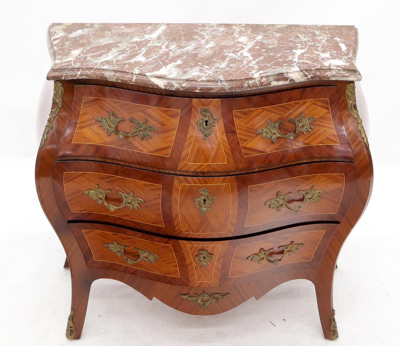 EstablishedLines Bombe French Marble-Top Bronze Ormolu Louis XV Style 3 Drawers Dresser Commode