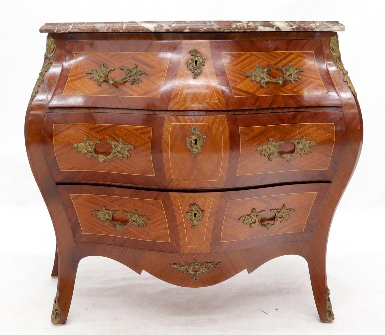 EstablishedLines Bombe French Marble-Top Bronze Ormolu Louis XV Style 3 Drawers Dresser Commode