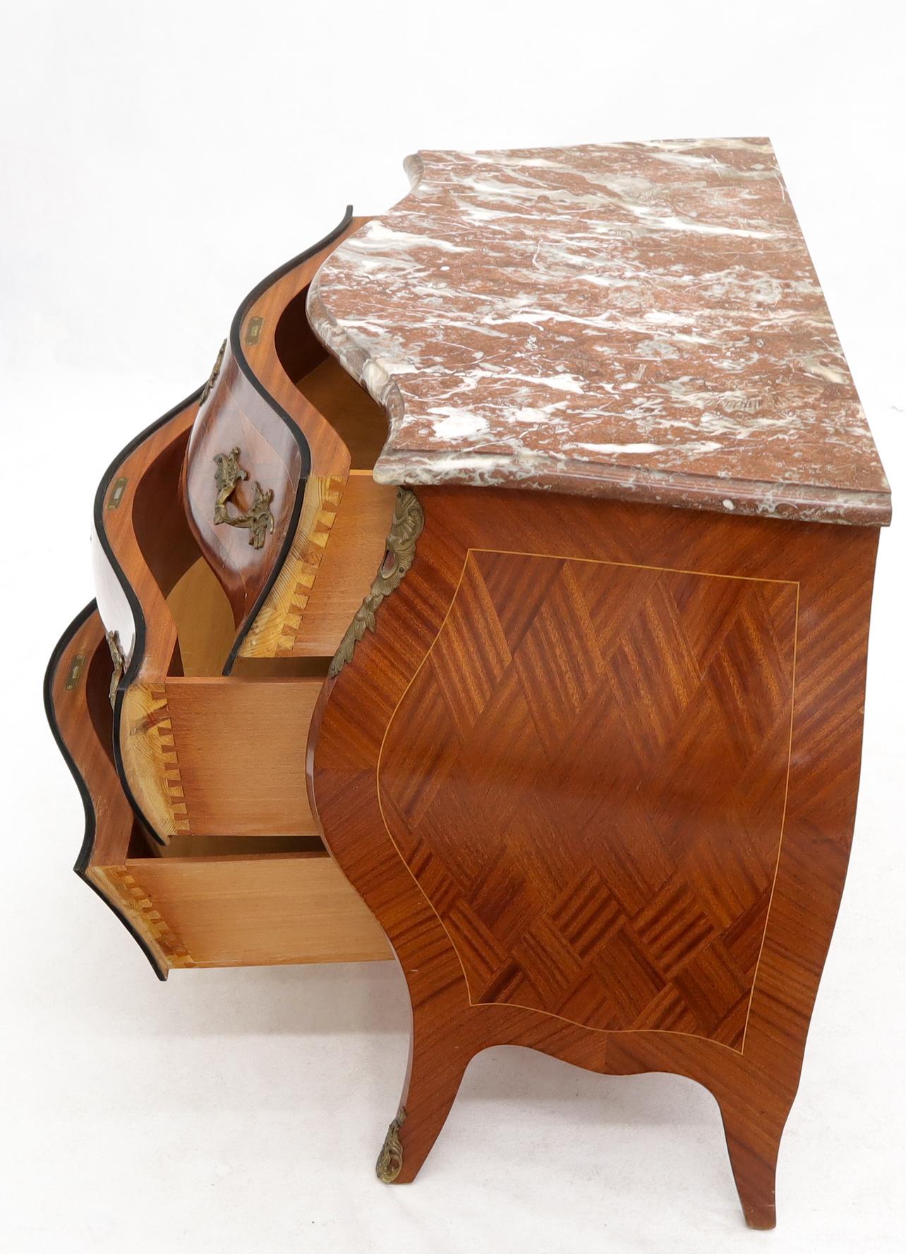 EstablishedLines Bombe French Marble-Top Bronze Ormolu Louis XV Style 3 Drawers Dresser Commode
