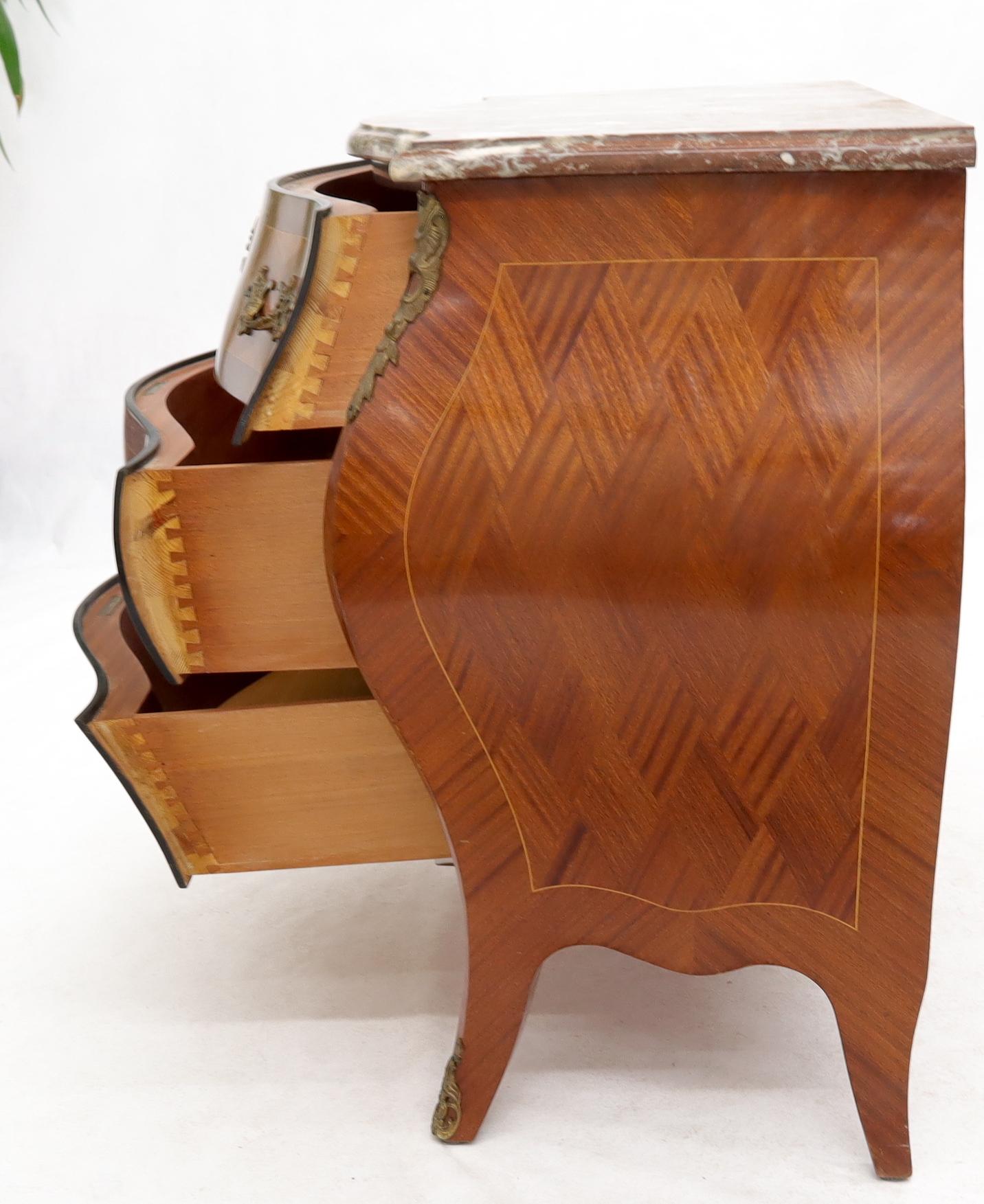 EstablishedLines Bombe French Marble-Top Bronze Ormolu Louis XV Style 3 Drawers Dresser Commode