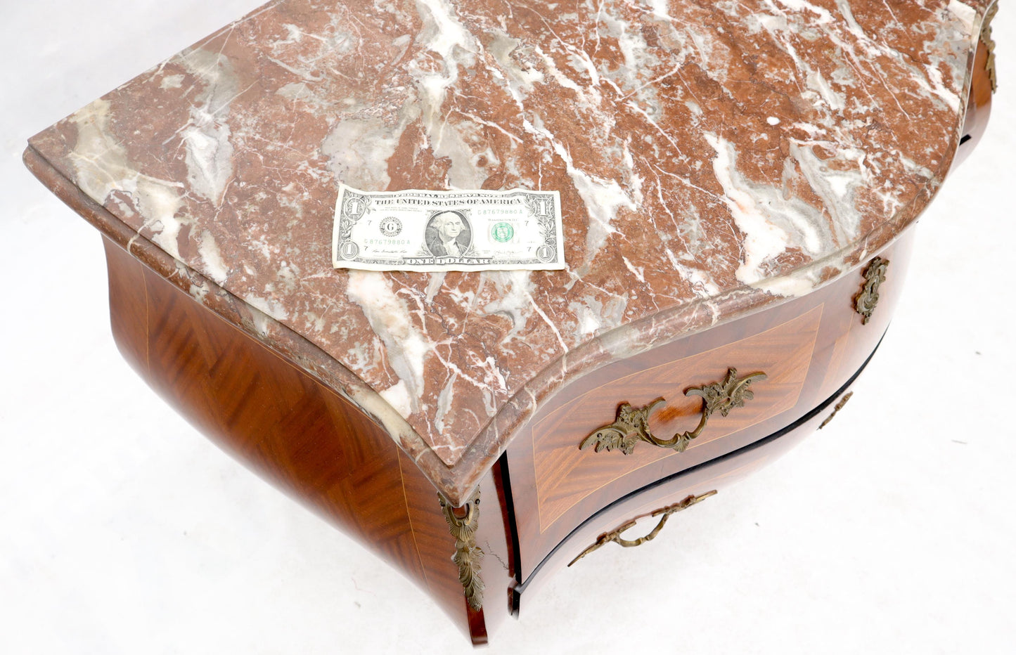 EstablishedLines Bombe French Marble-Top Bronze Ormolu Louis XV Style 3 Drawers Dresser Commode