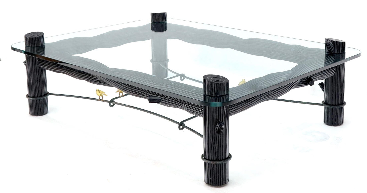 EstablishedLines Large Oversize Thick Glass Top Rectangle Coffee Table with Singing Birds