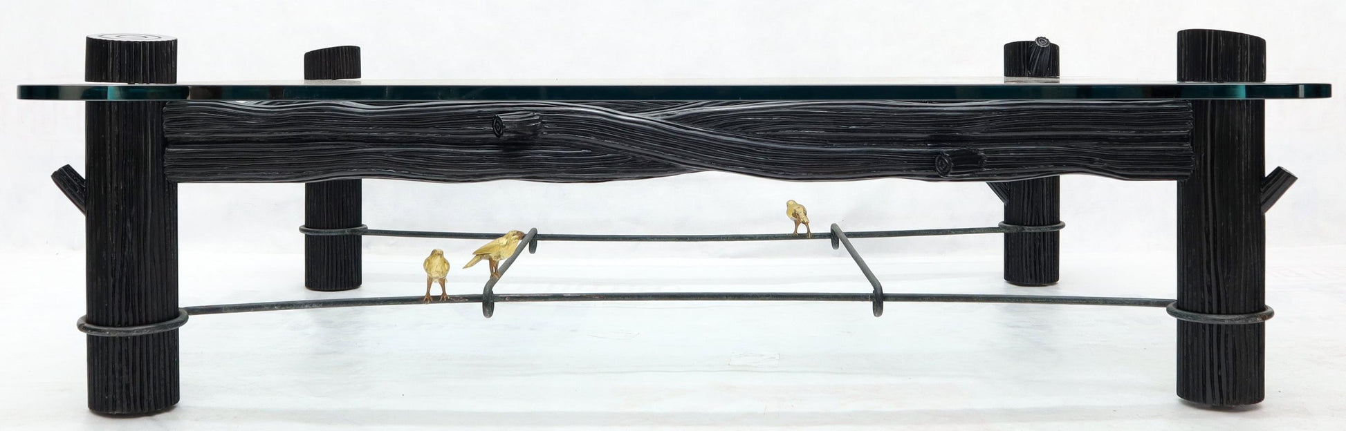 EstablishedLines Large Oversize Thick Glass Top Rectangle Coffee Table with Singing Birds