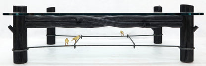 EstablishedLines Large Oversize Thick Glass Top Rectangle Coffee Table with Singing Birds