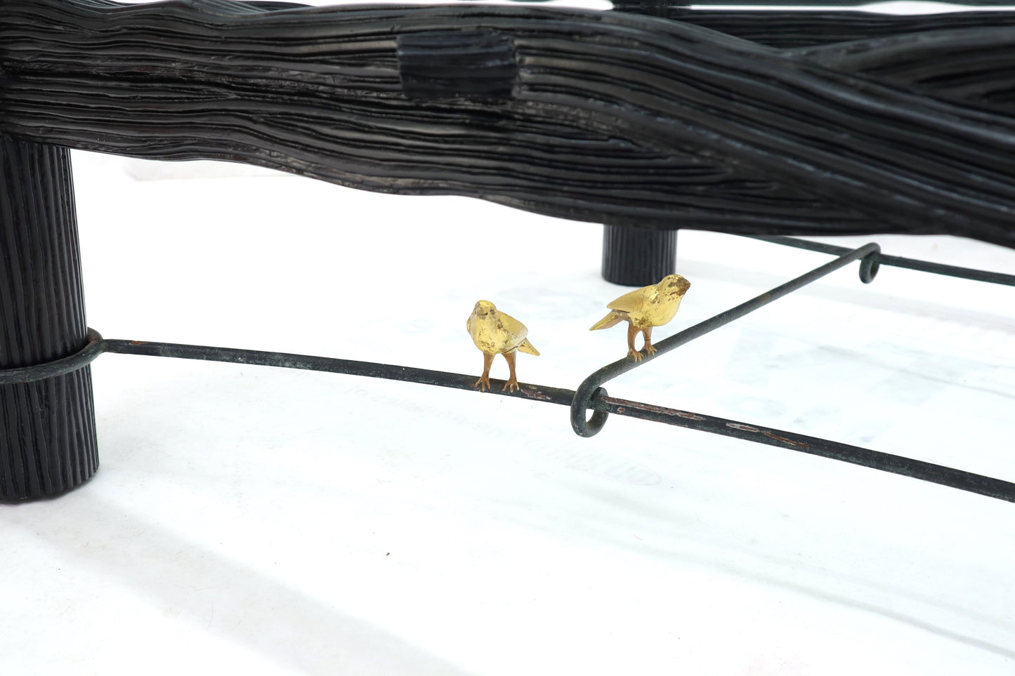 EstablishedLines Large Oversize Thick Glass Top Rectangle Coffee Table with Singing Birds