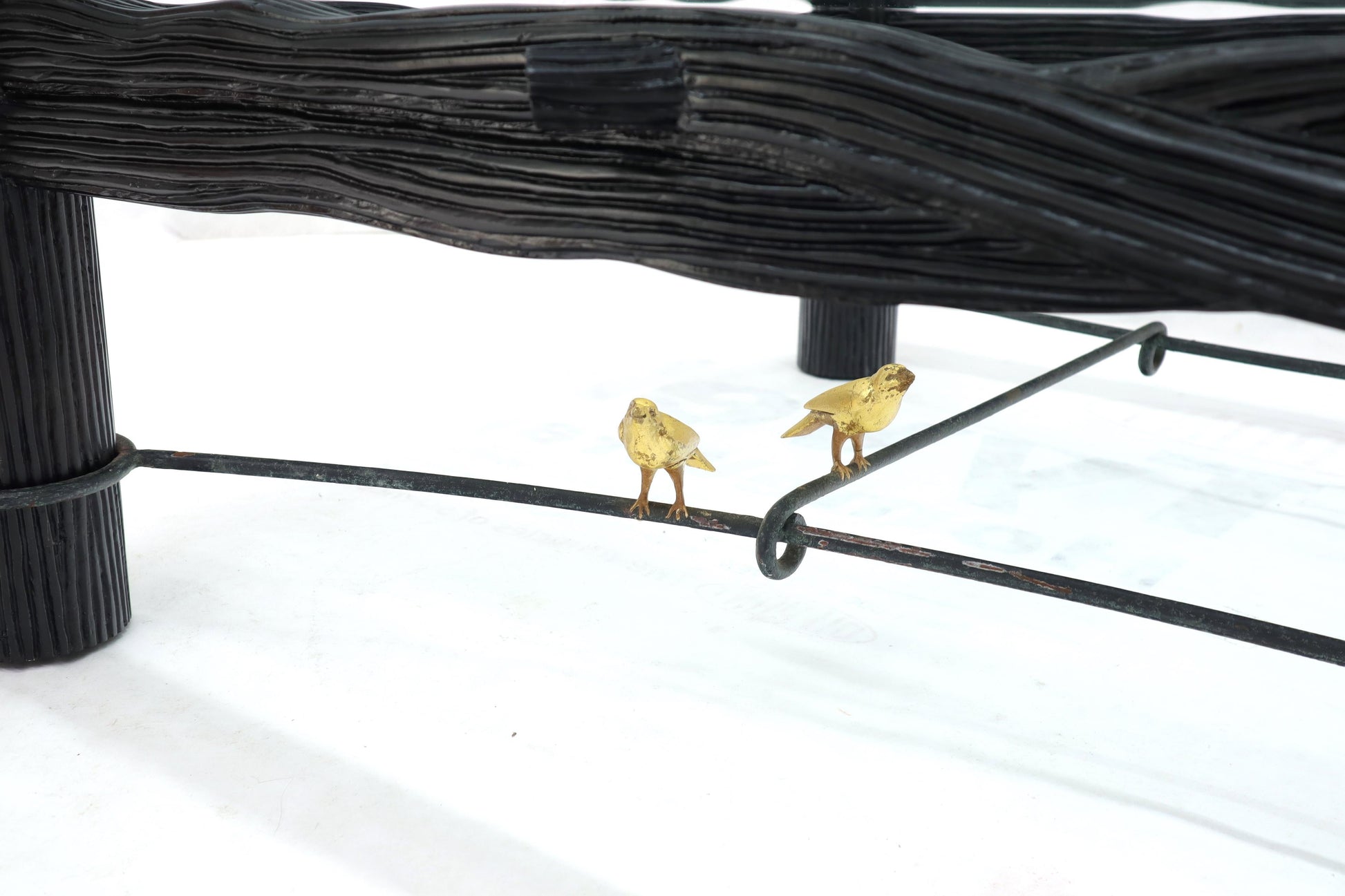 EstablishedLines Large Oversize Thick Glass Top Rectangle Coffee Table with Singing Birds