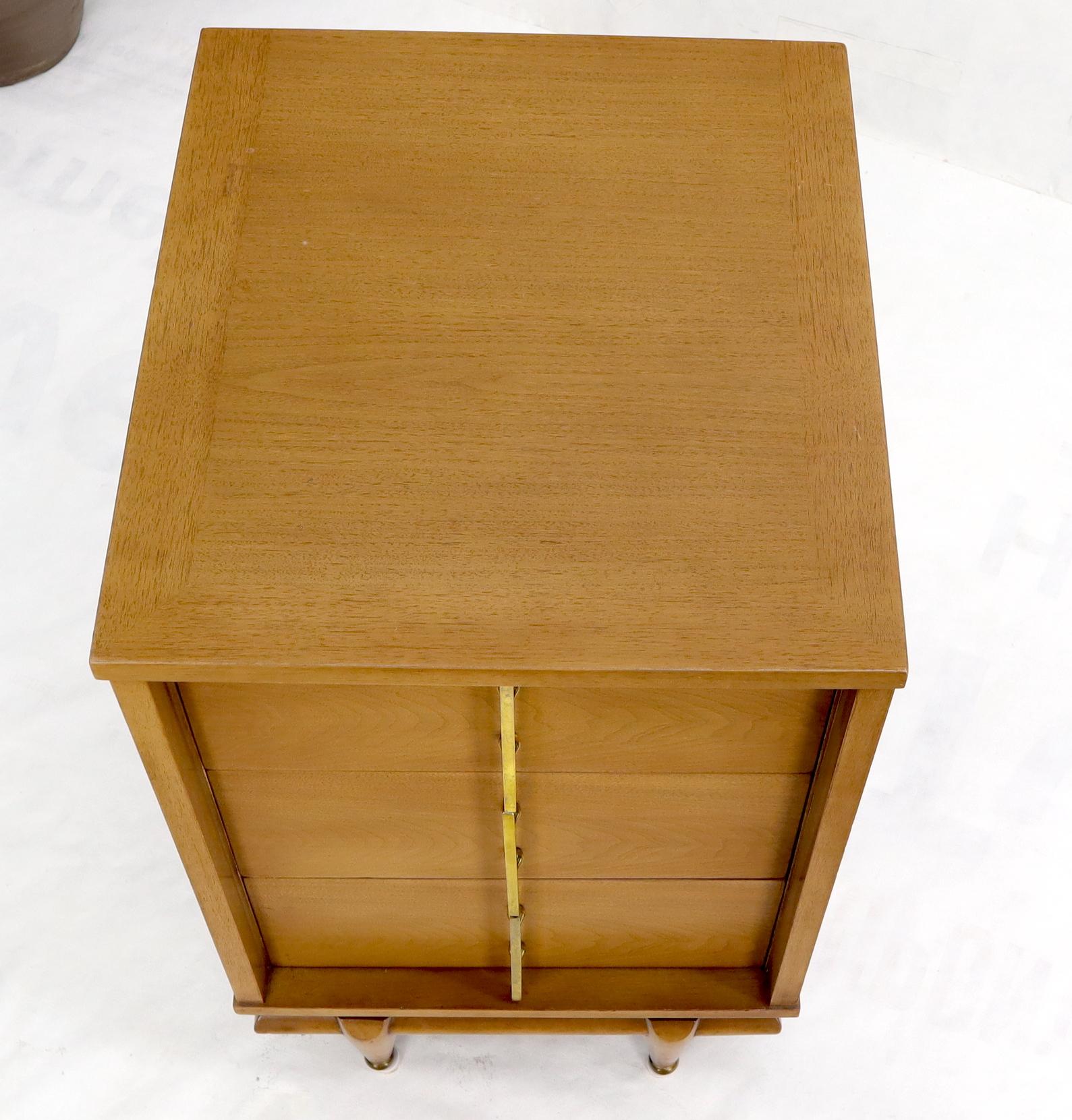 EstablishedLines Light American Walnut Three Drawer End Table Night Stand w/ Brass Hardware Pulls