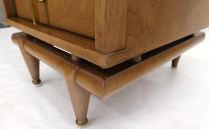 EstablishedLines Light American Walnut Three Drawer End Table Night Stand w/ Brass Hardware Pulls