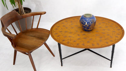 EstablishedLines Oval Kittinger Coffee Table Faux Bamboo Tapered Legs Incised Leafs Design on Top