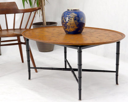EstablishedLines Oval Kittinger Coffee Table Faux Bamboo Tapered Legs Incised Leafs Design on Top