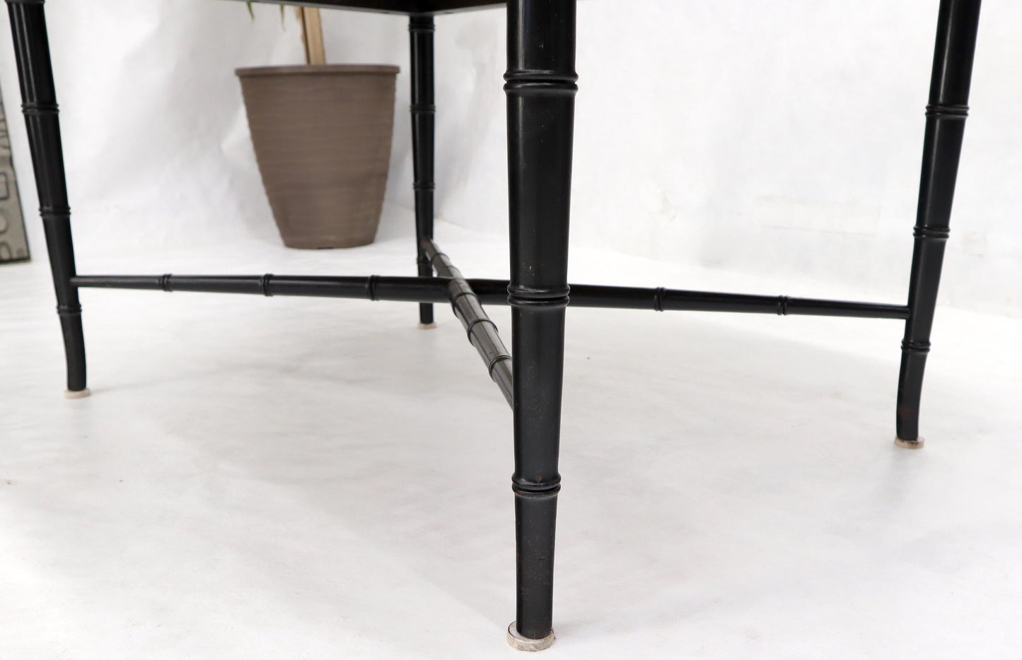 EstablishedLines Oval Kittinger Coffee Table Faux Bamboo Tapered Legs Incised Leafs Design on Top