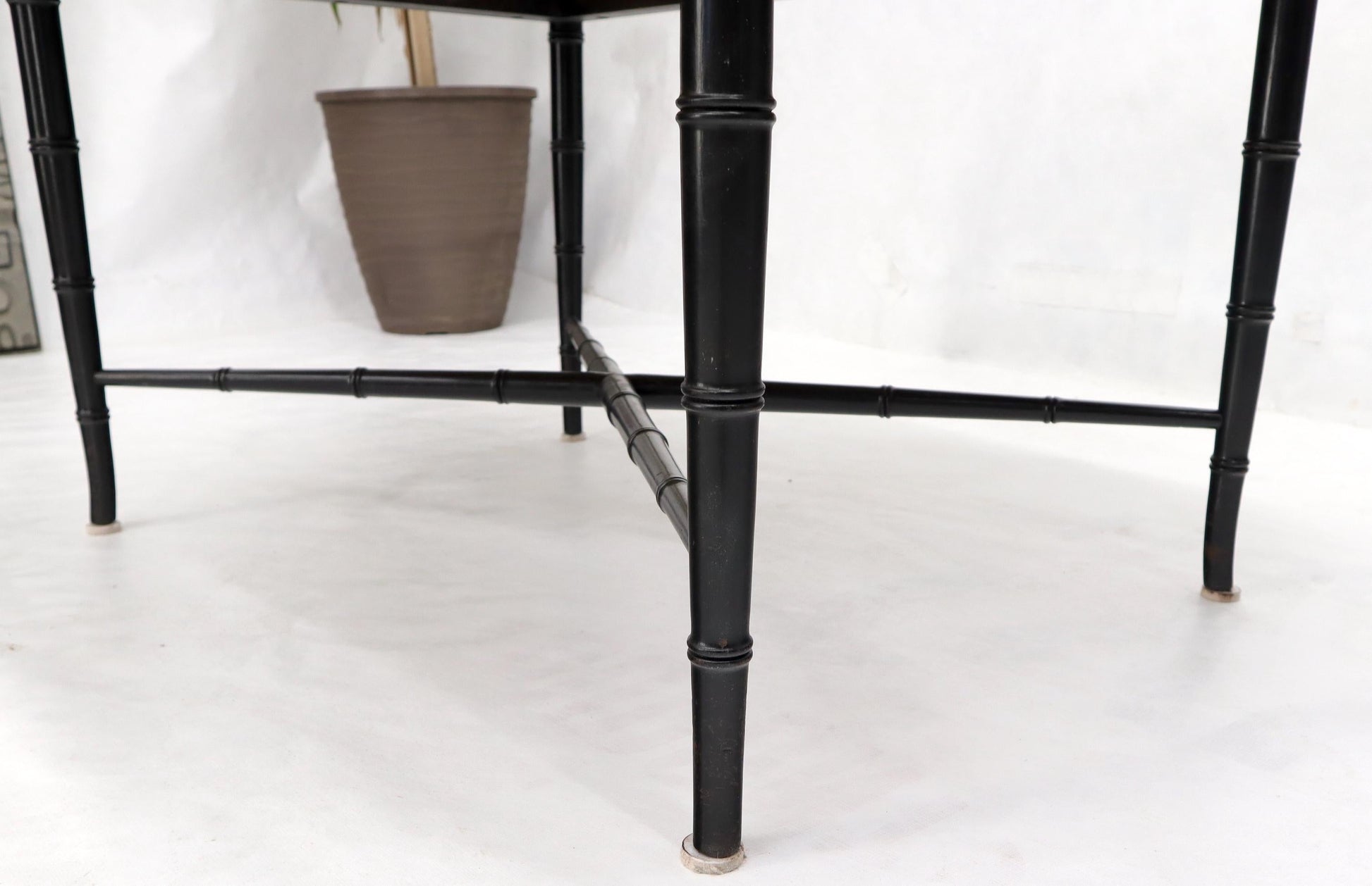 EstablishedLines Oval Kittinger Coffee Table Faux Bamboo Tapered Legs Incised Leafs Design on Top