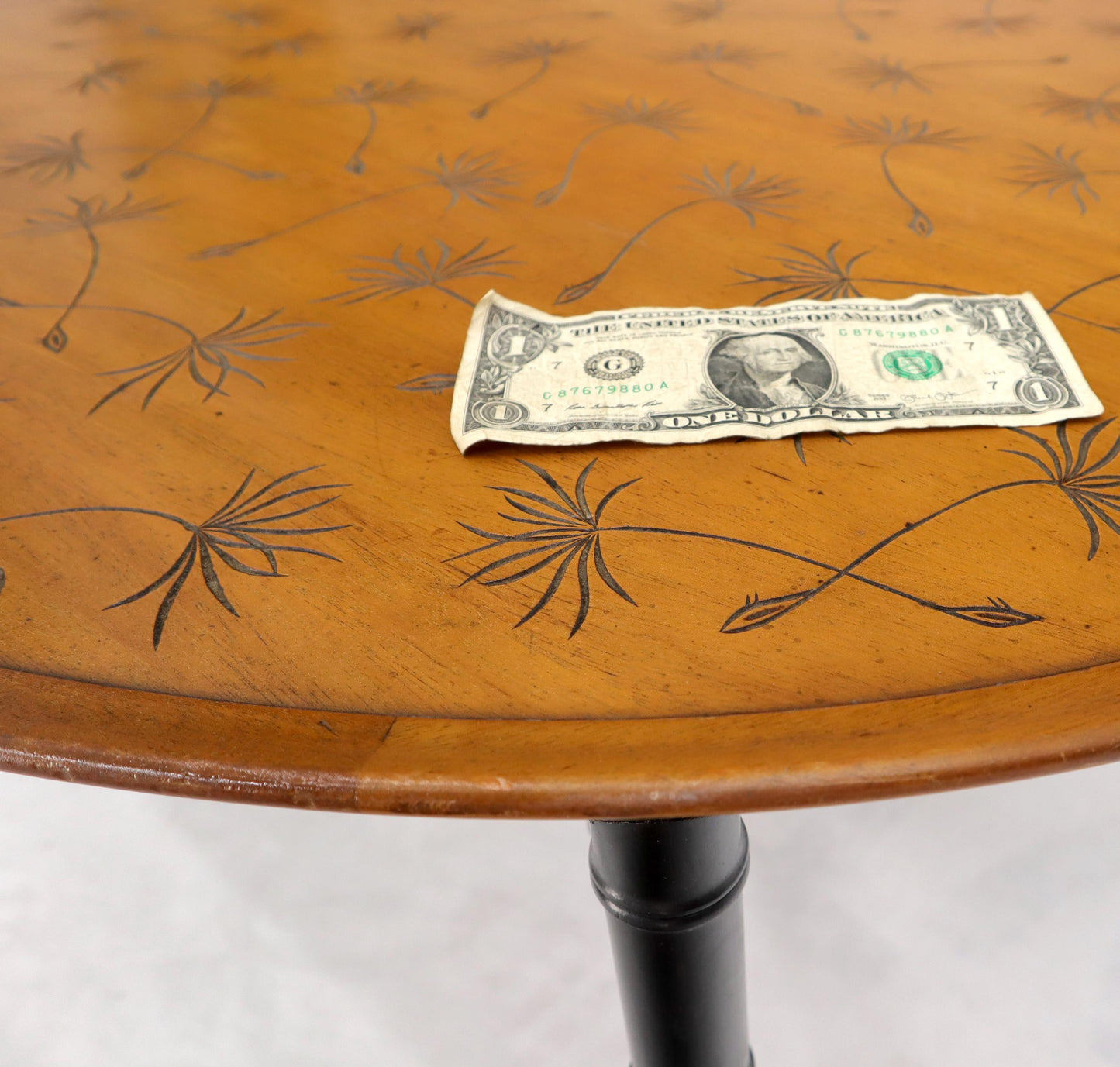 EstablishedLines Oval Kittinger Coffee Table Faux Bamboo Tapered Legs Incised Leafs Design on Top