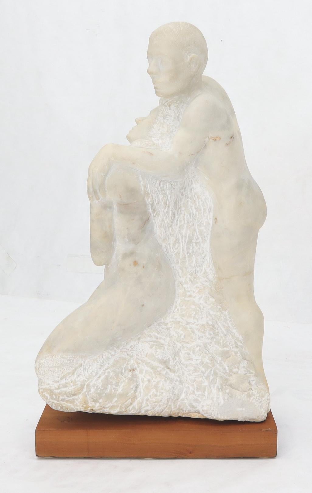 EstablishedLines Mid-Century Modern Carved Marble Sculpture on Walnut Base