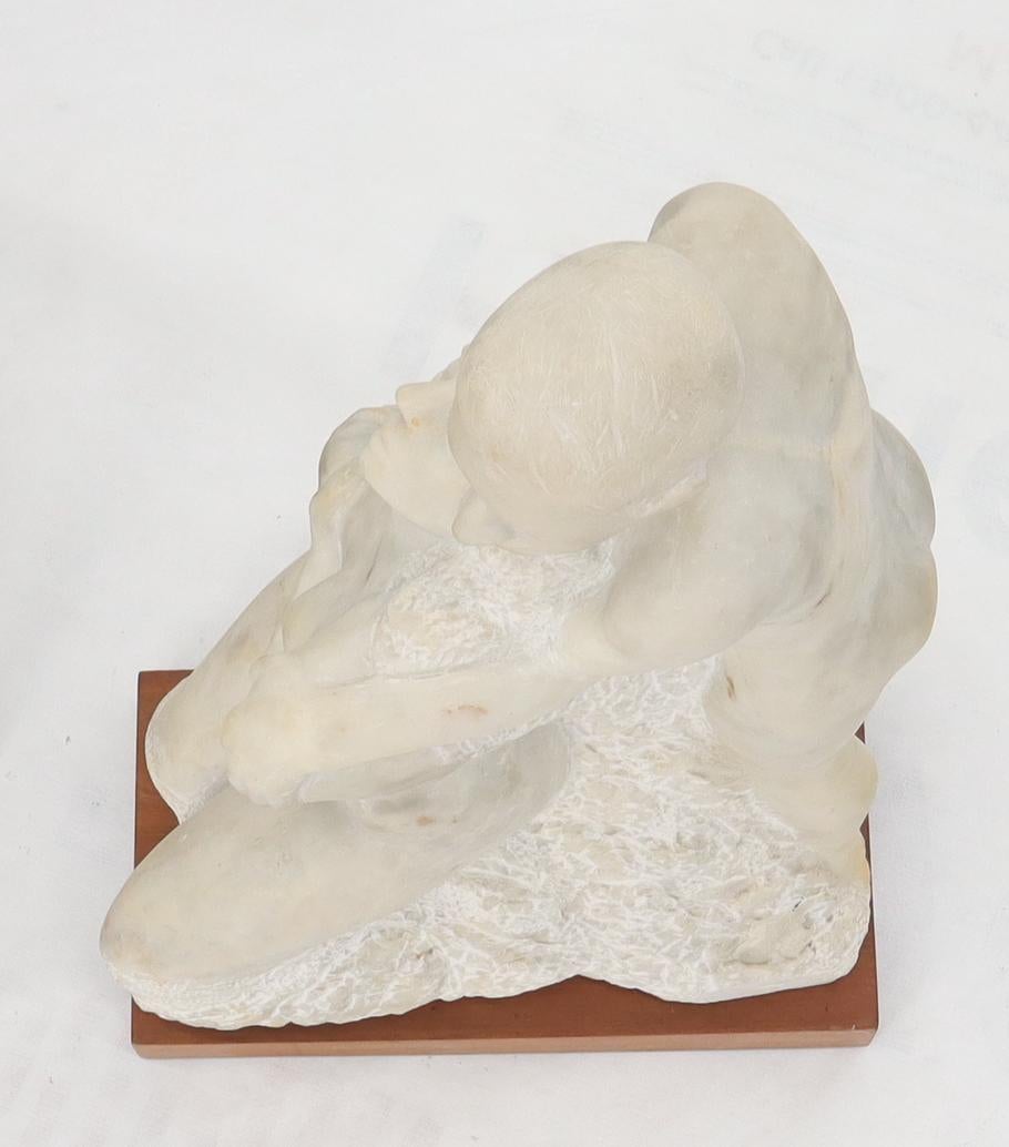 EstablishedLines Mid-Century Modern Carved Marble Sculpture on Walnut Base