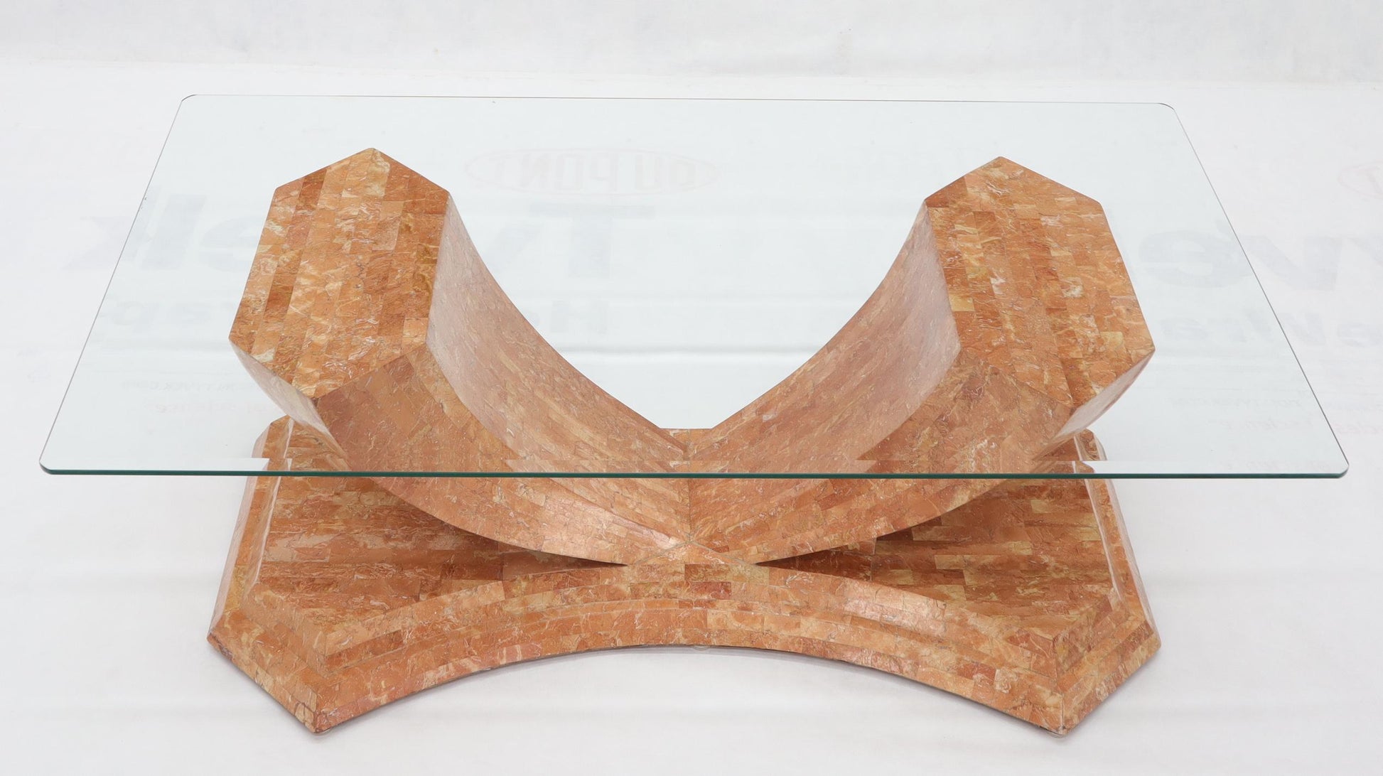 EstablishedLines Tessellated Stone Veneer Tile Glass Top Coffee Table