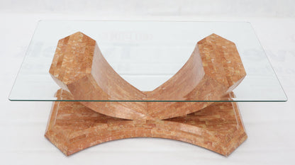 EstablishedLines Tessellated Stone Veneer Tile Glass Top Coffee Table