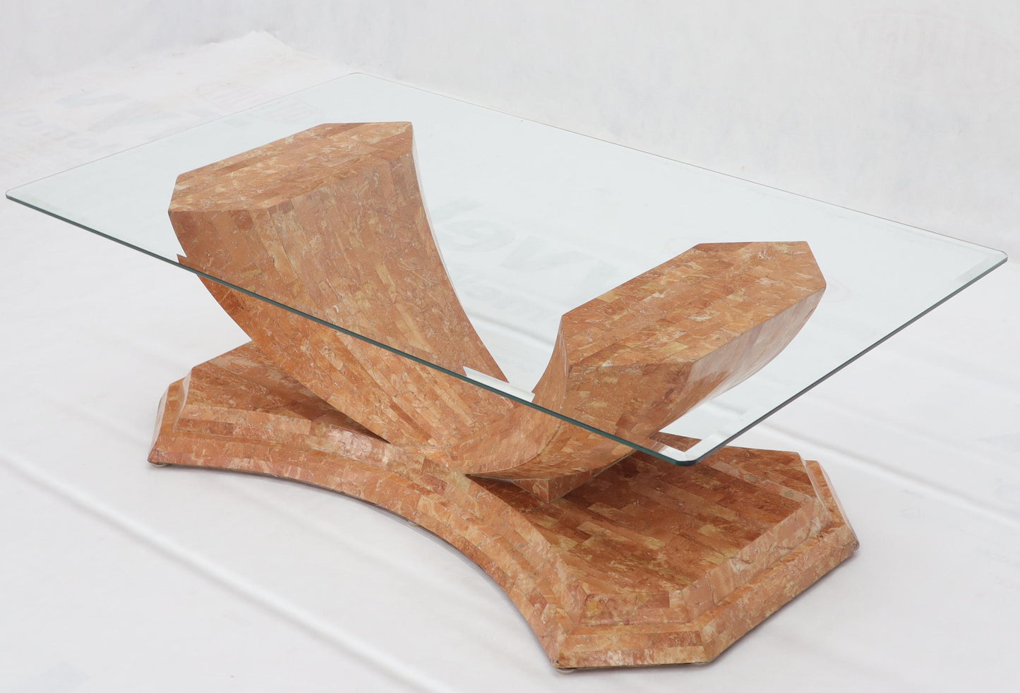 EstablishedLines Tessellated Stone Veneer Tile Glass Top Coffee Table