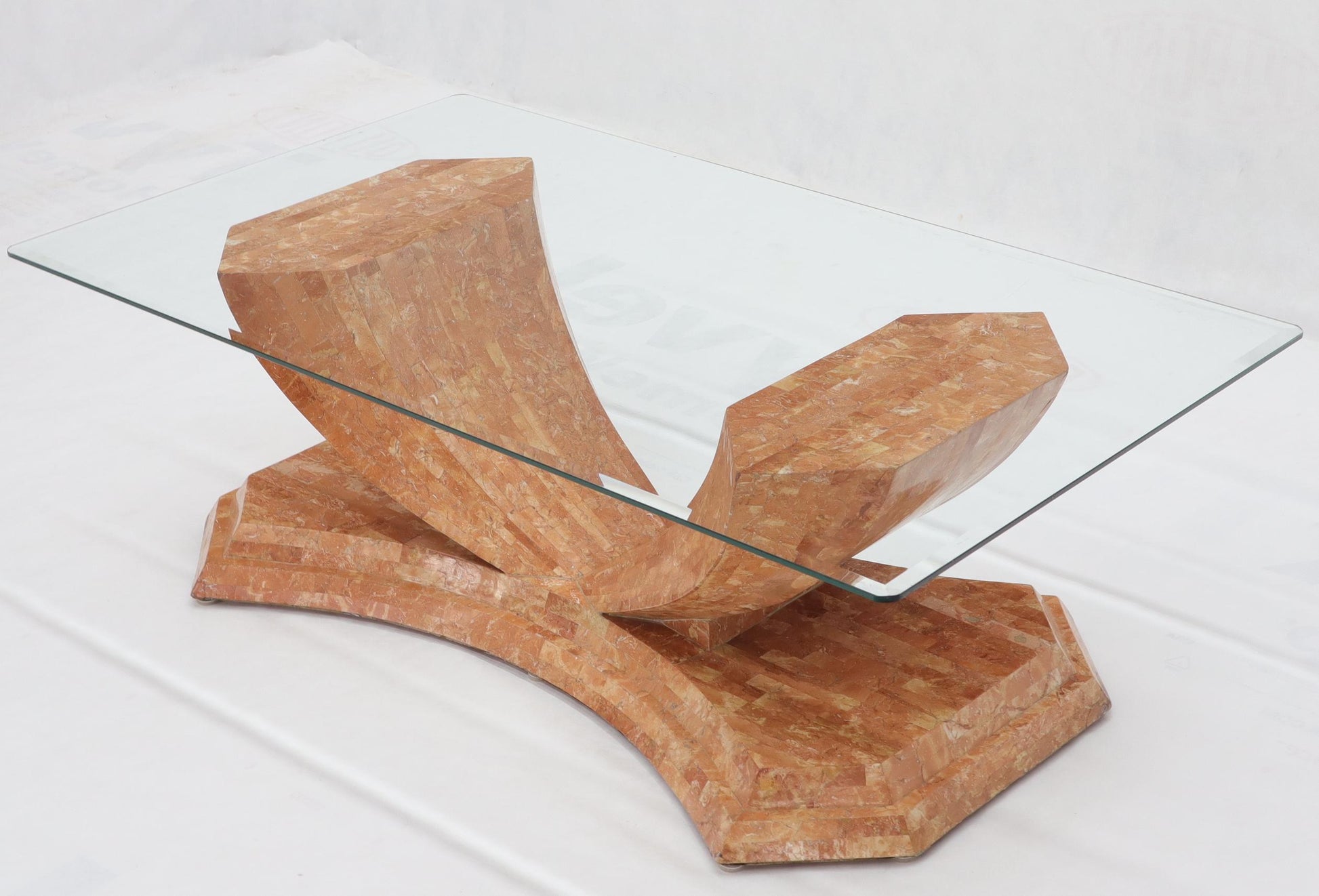EstablishedLines Tessellated Stone Veneer Tile Glass Top Coffee Table