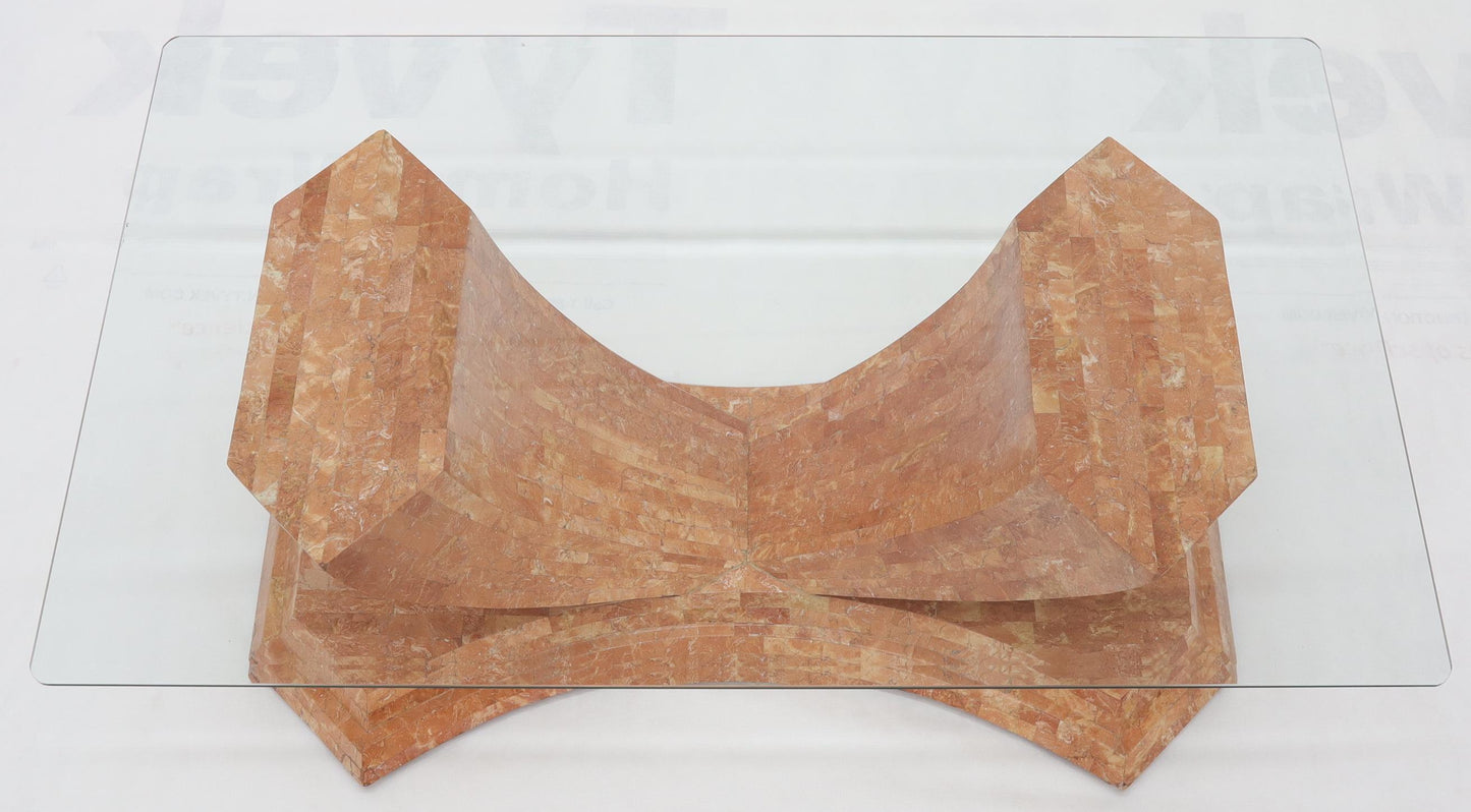 EstablishedLines Tessellated Stone Veneer Tile Glass Top Coffee Table