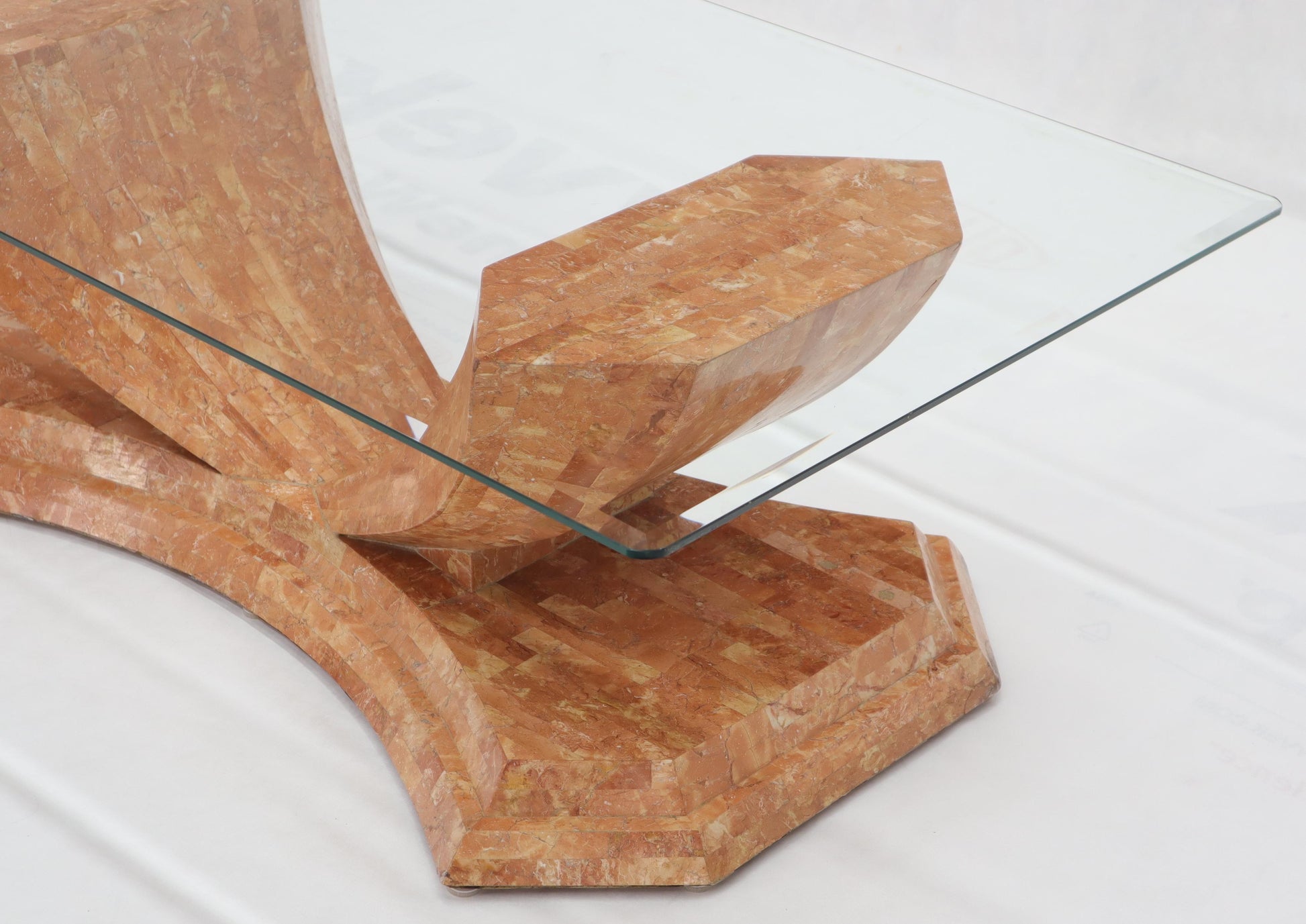 EstablishedLines Tessellated Stone Veneer Tile Glass Top Coffee Table