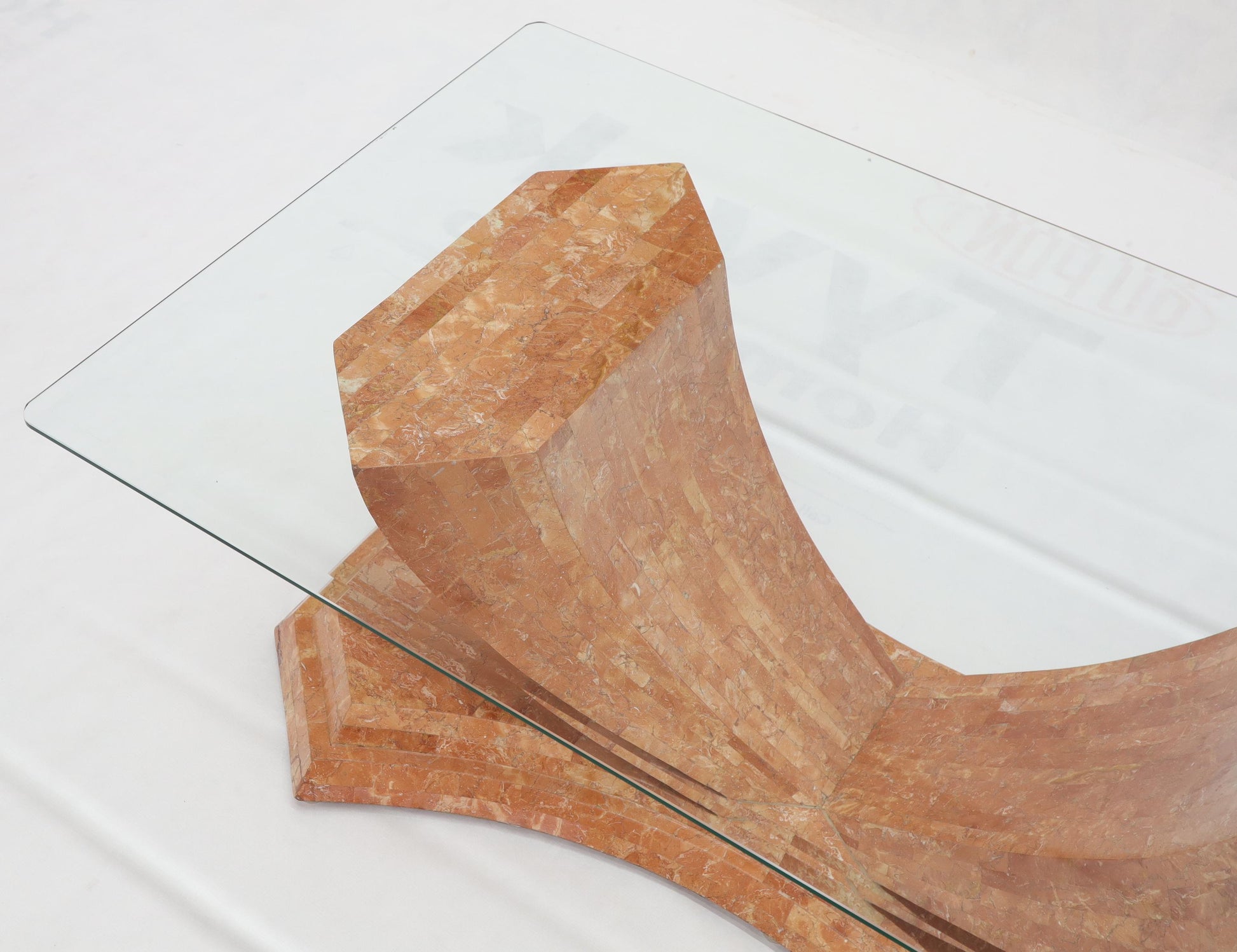 EstablishedLines Tessellated Stone Veneer Tile Glass Top Coffee Table