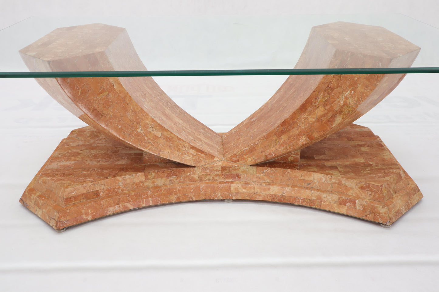 EstablishedLines Tessellated Stone Veneer Tile Glass Top Coffee Table
