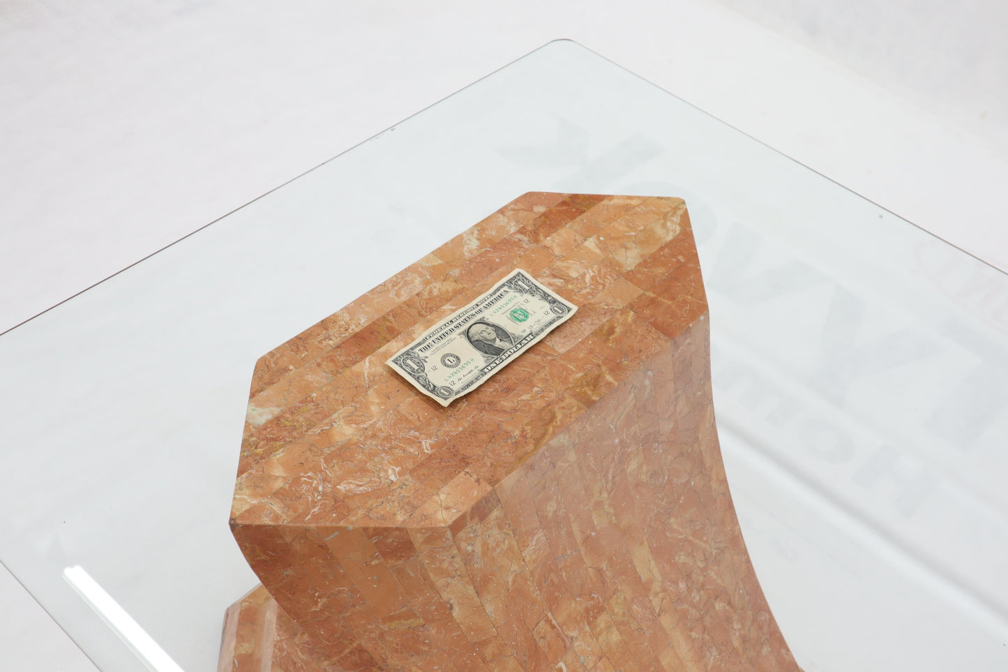 EstablishedLines Tessellated Stone Veneer Tile Glass Top Coffee Table