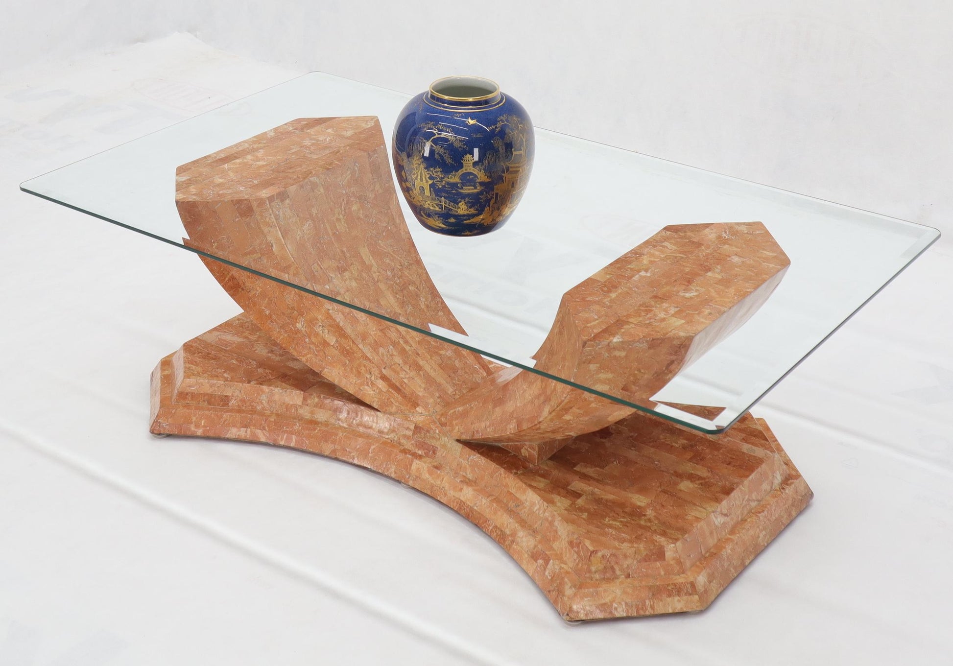 EstablishedLines Tessellated Stone Veneer Tile Glass Top Coffee Table