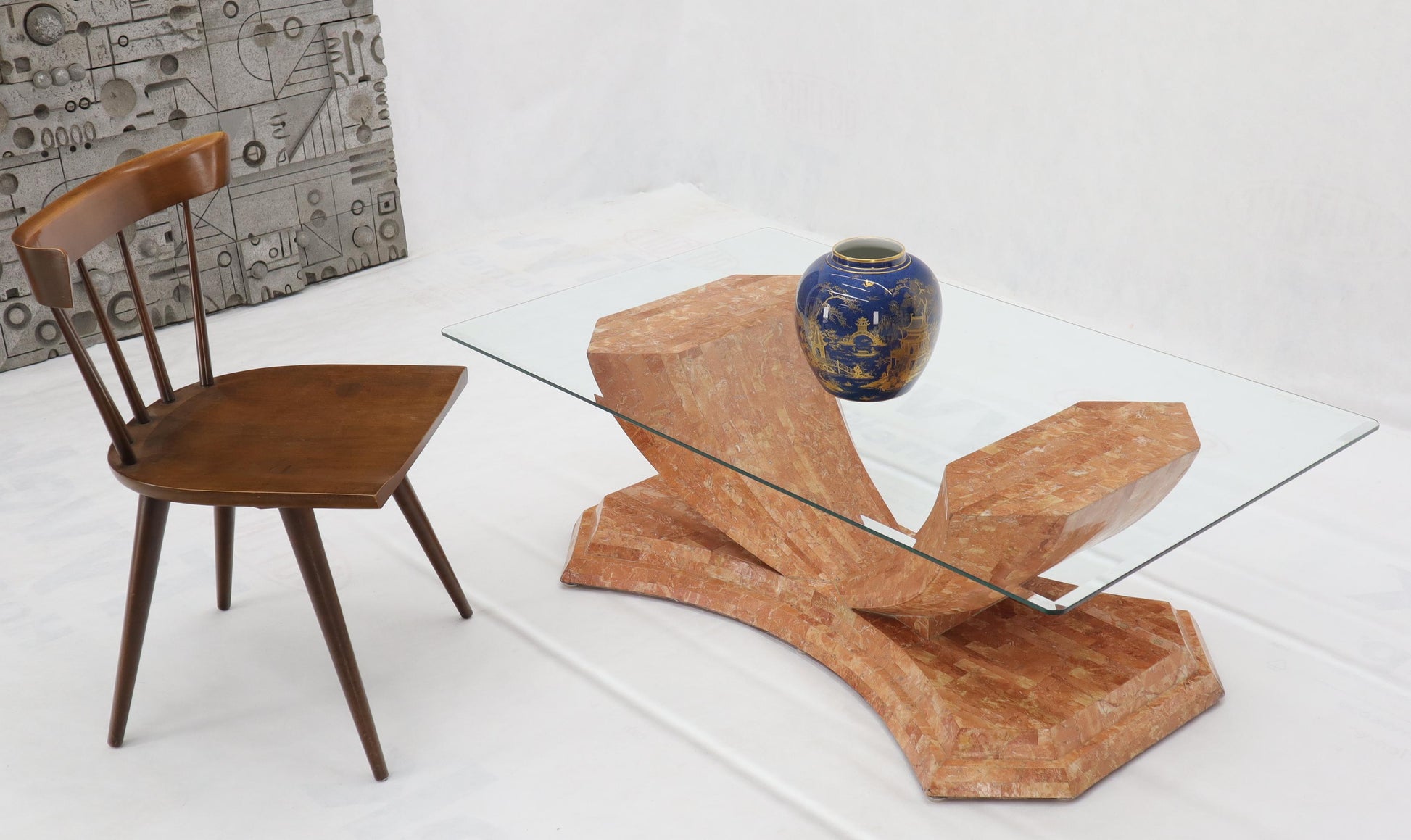 EstablishedLines Tessellated Stone Veneer Tile Glass Top Coffee Table