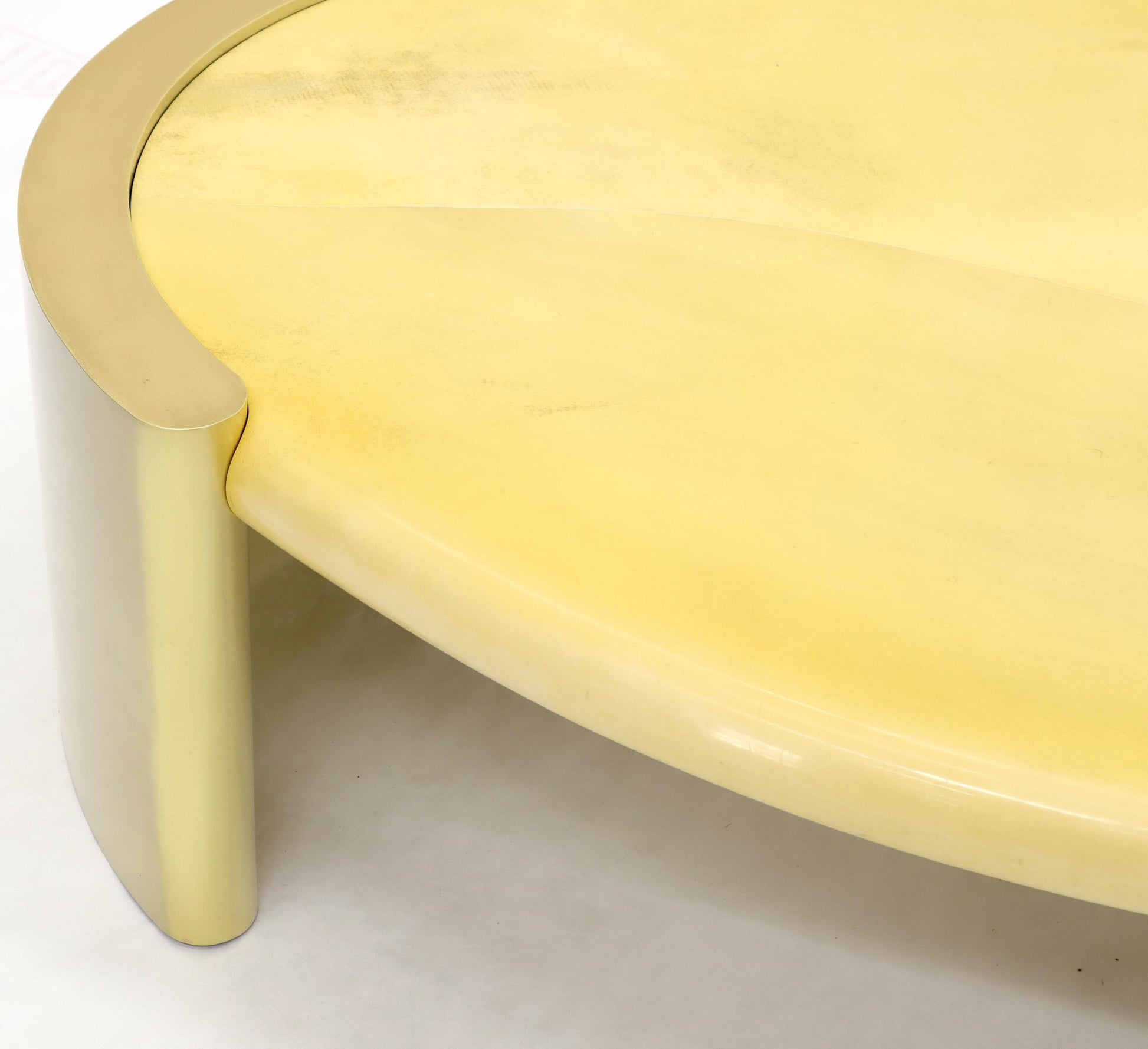 EstablishedLines Forged Rounded Brass Base Oval Goat Skin Top Mid-Century Modern Coffee Table