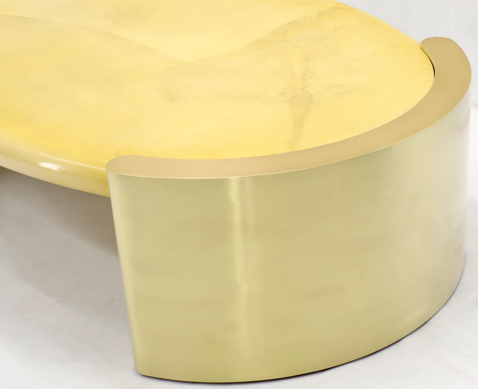 EstablishedLines Forged Rounded Brass Base Oval Goat Skin Top Mid-Century Modern Coffee Table