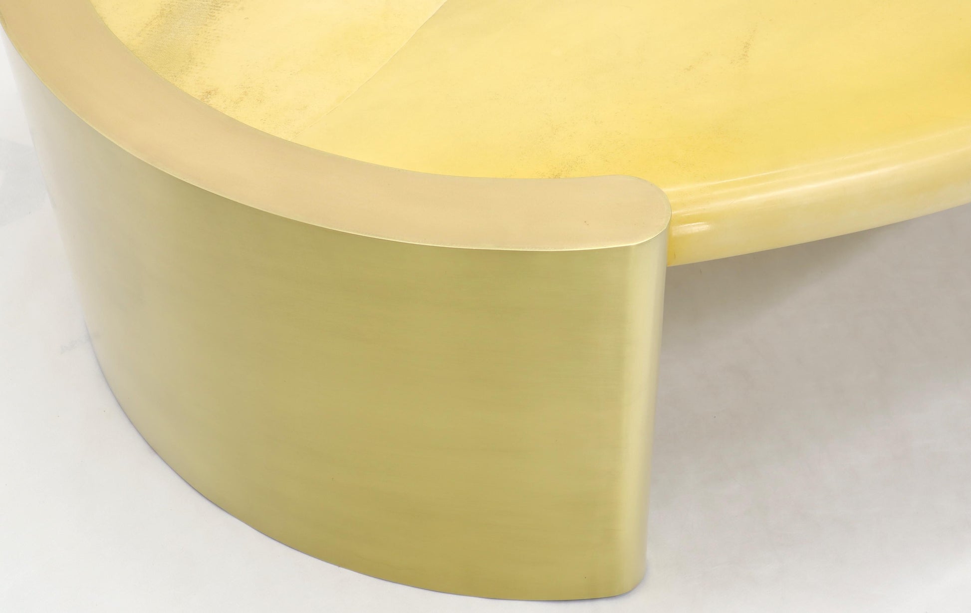 EstablishedLines Forged Rounded Brass Base Oval Goat Skin Top Mid-Century Modern Coffee Table