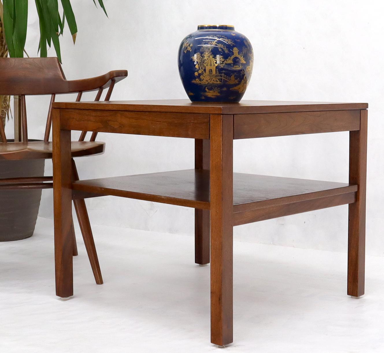 EstablishedLines Mid-Century Modern Walnut Rectangle Two Tier End Table