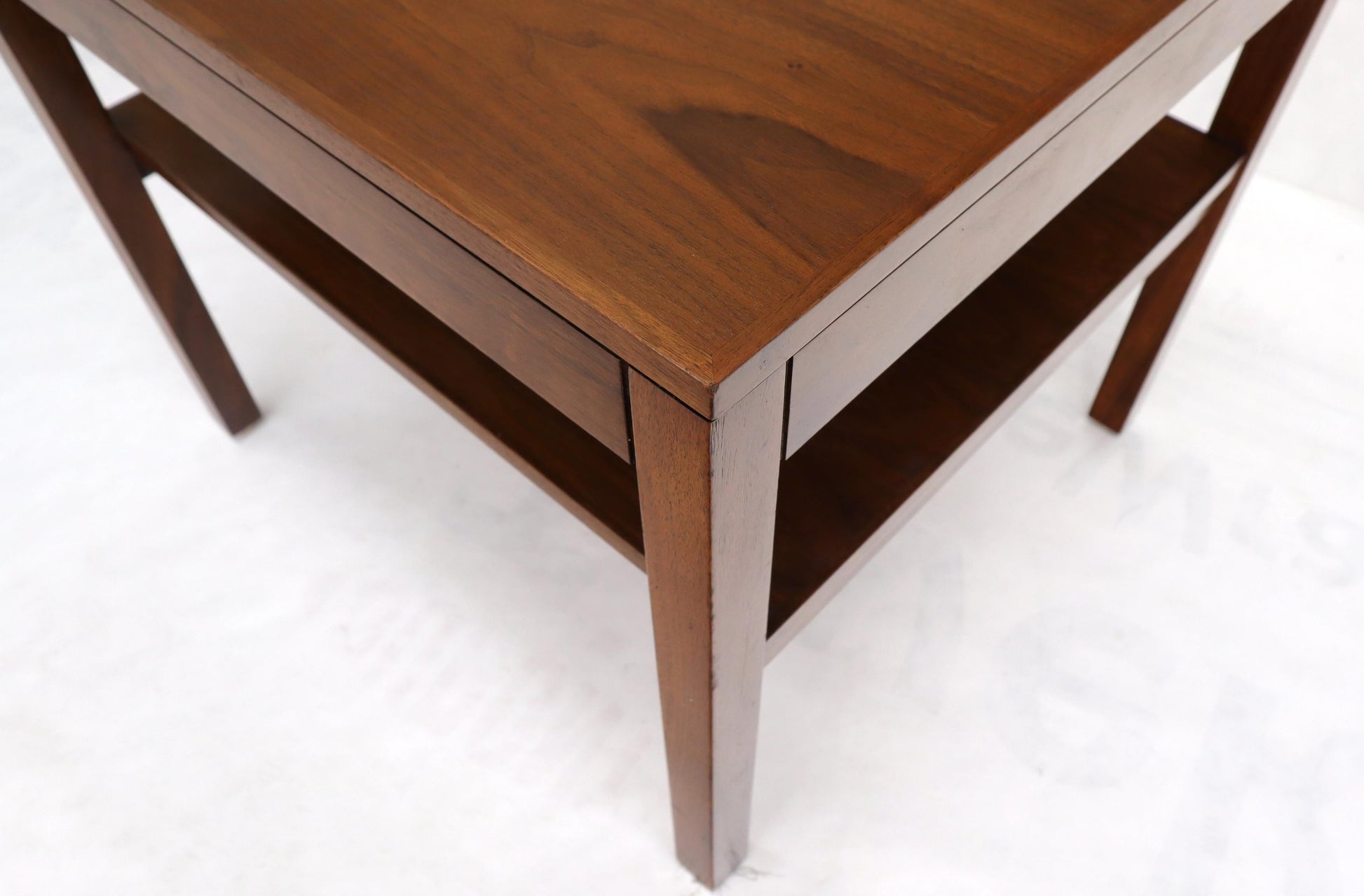 EstablishedLines Mid-Century Modern Walnut Rectangle Two Tier End Table