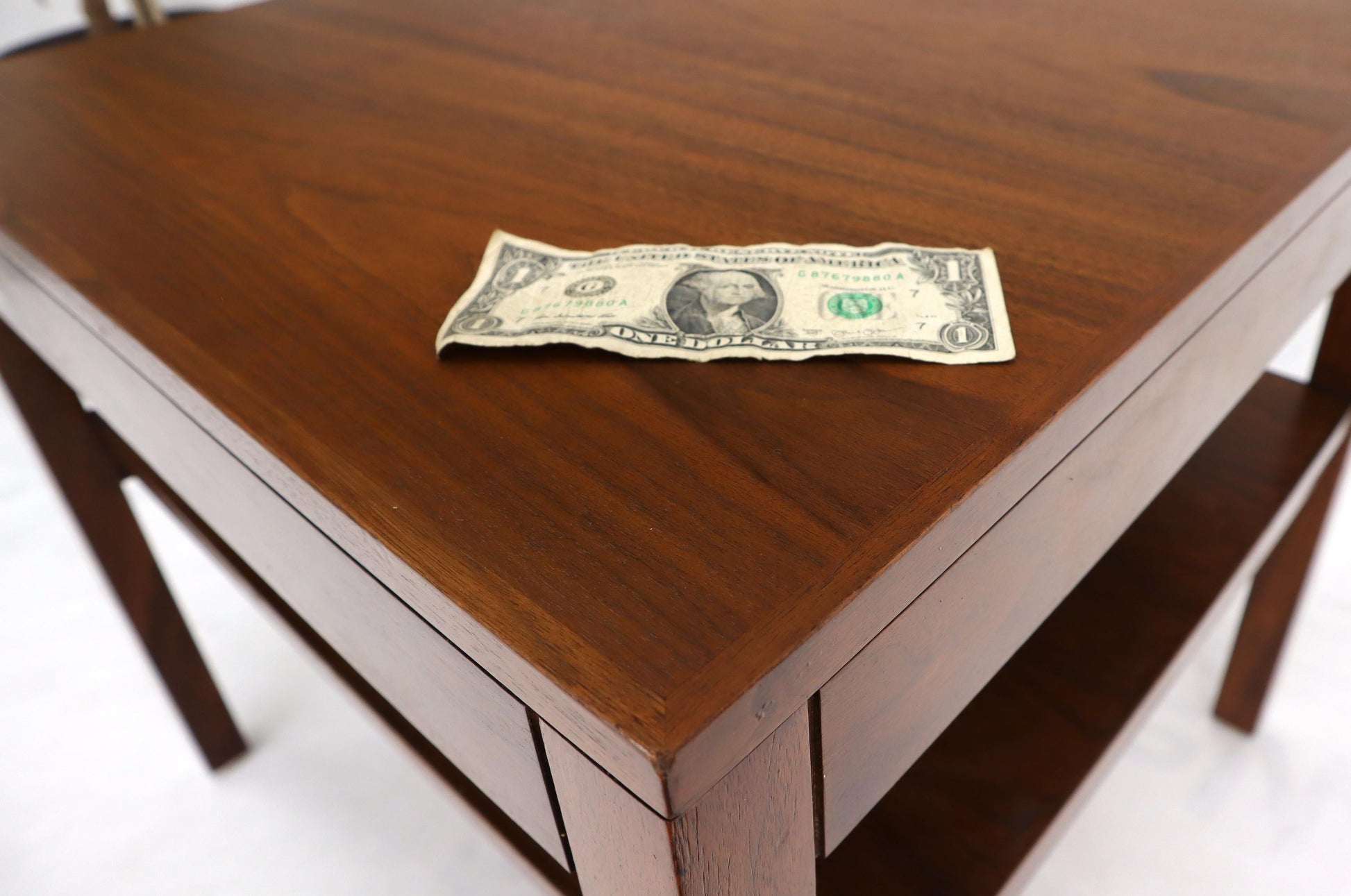 EstablishedLines Mid-Century Modern Walnut Rectangle Two Tier End Table