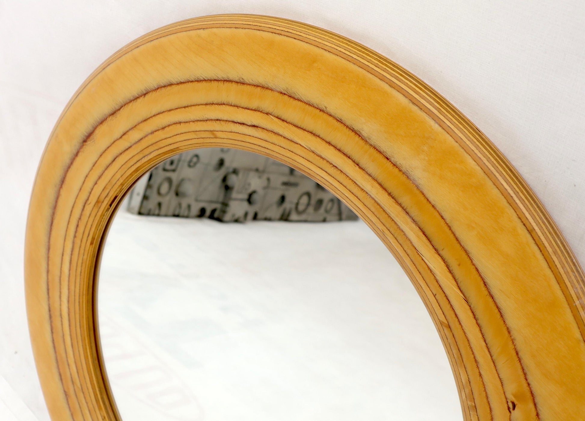 EstablishedLines Round Wooden Studio Made Artist Signed Wall Mirror