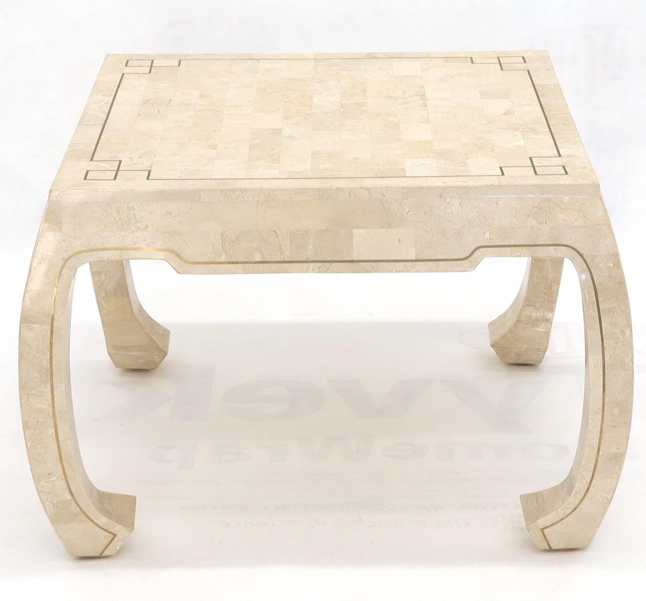 EstablishedLines Tessellated Stone Veneer Brass Inlay Square Occasional Coffee Side Table