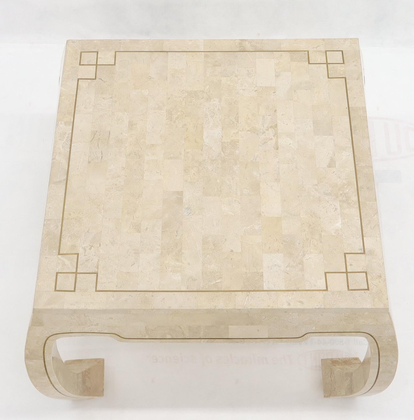 EstablishedLines Tessellated Stone Veneer Brass Inlay Square Occasional Coffee Side Table