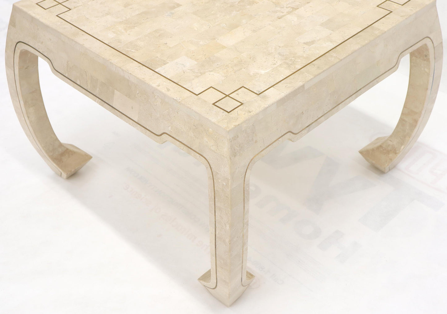 EstablishedLines Tessellated Stone Veneer Brass Inlay Square Occasional Coffee Side Table