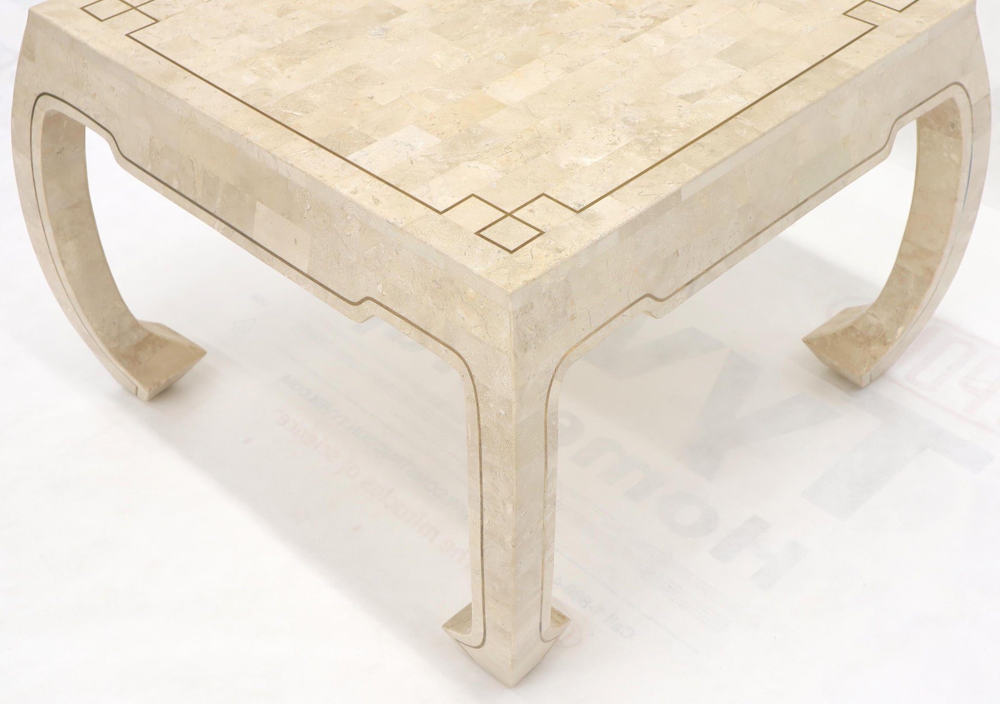 EstablishedLines Tessellated Stone Veneer Brass Inlay Square Occasional Coffee Side Table