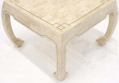 EstablishedLines Tessellated Stone Veneer Brass Inlay Square Occasional Coffee Side Table