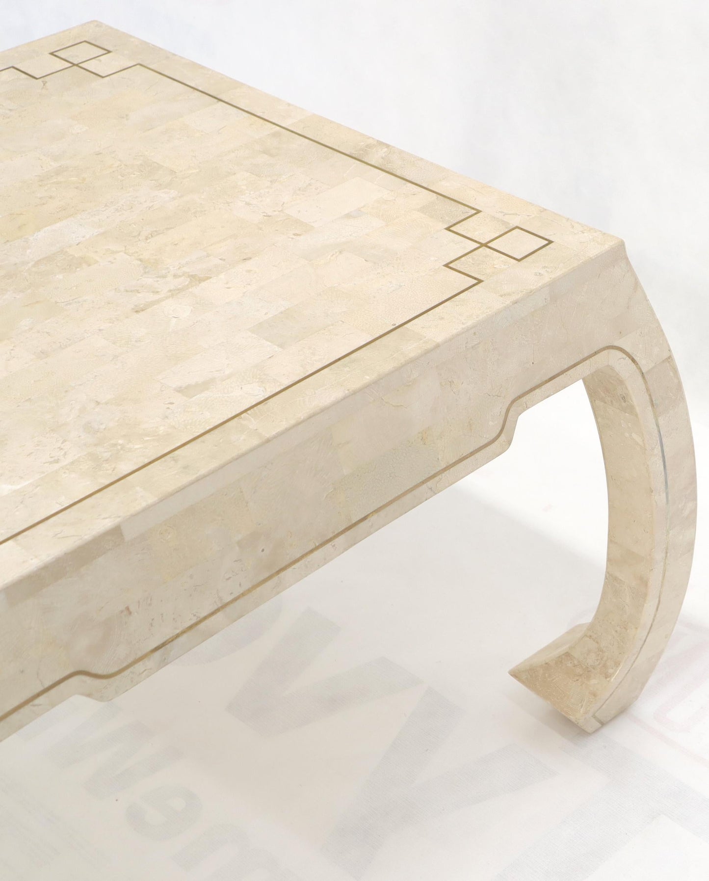 EstablishedLines Tessellated Stone Veneer Brass Inlay Square Occasional Coffee Side Table