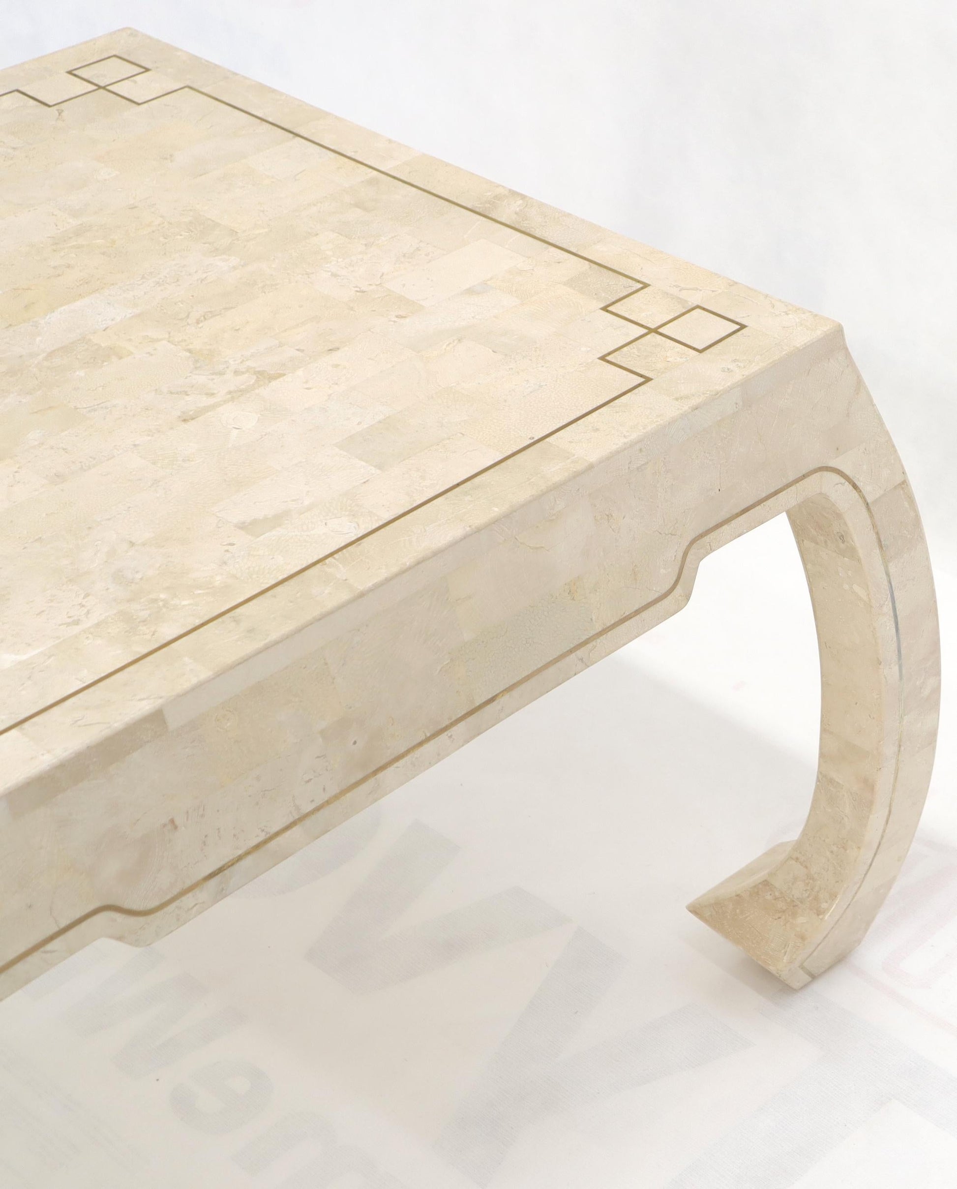 EstablishedLines Tessellated Stone Veneer Brass Inlay Square Occasional Coffee Side Table