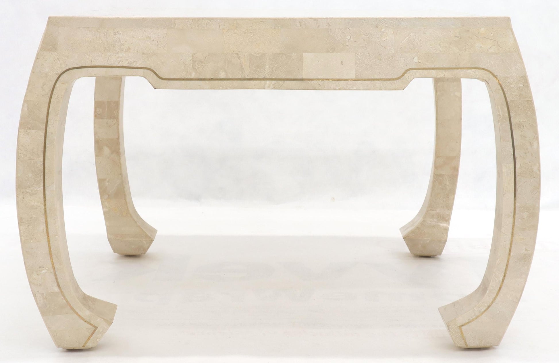 EstablishedLines Tessellated Stone Veneer Brass Inlay Square Occasional Coffee Side Table