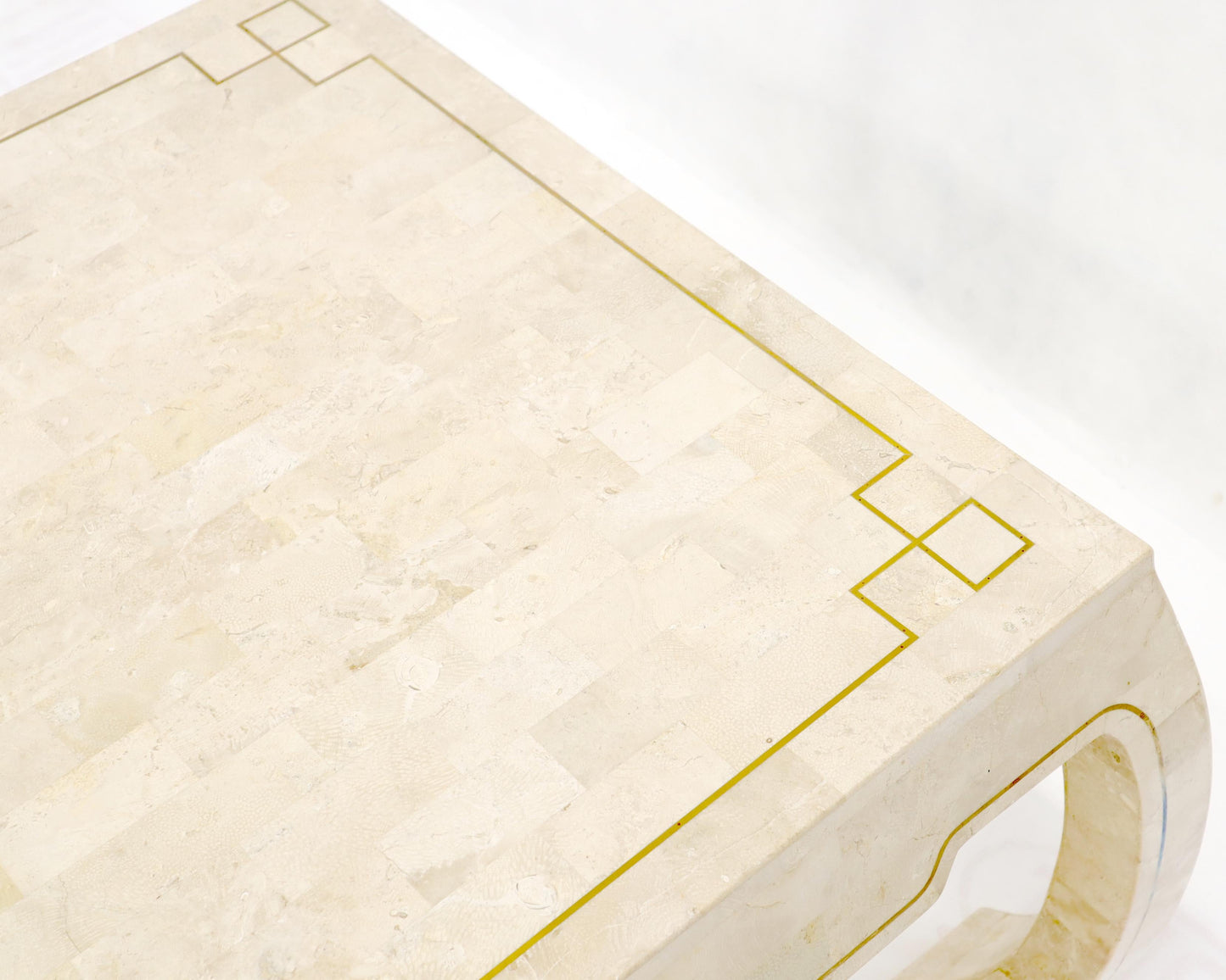 EstablishedLines Tessellated Stone Veneer Brass Inlay Square Occasional Coffee Side Table