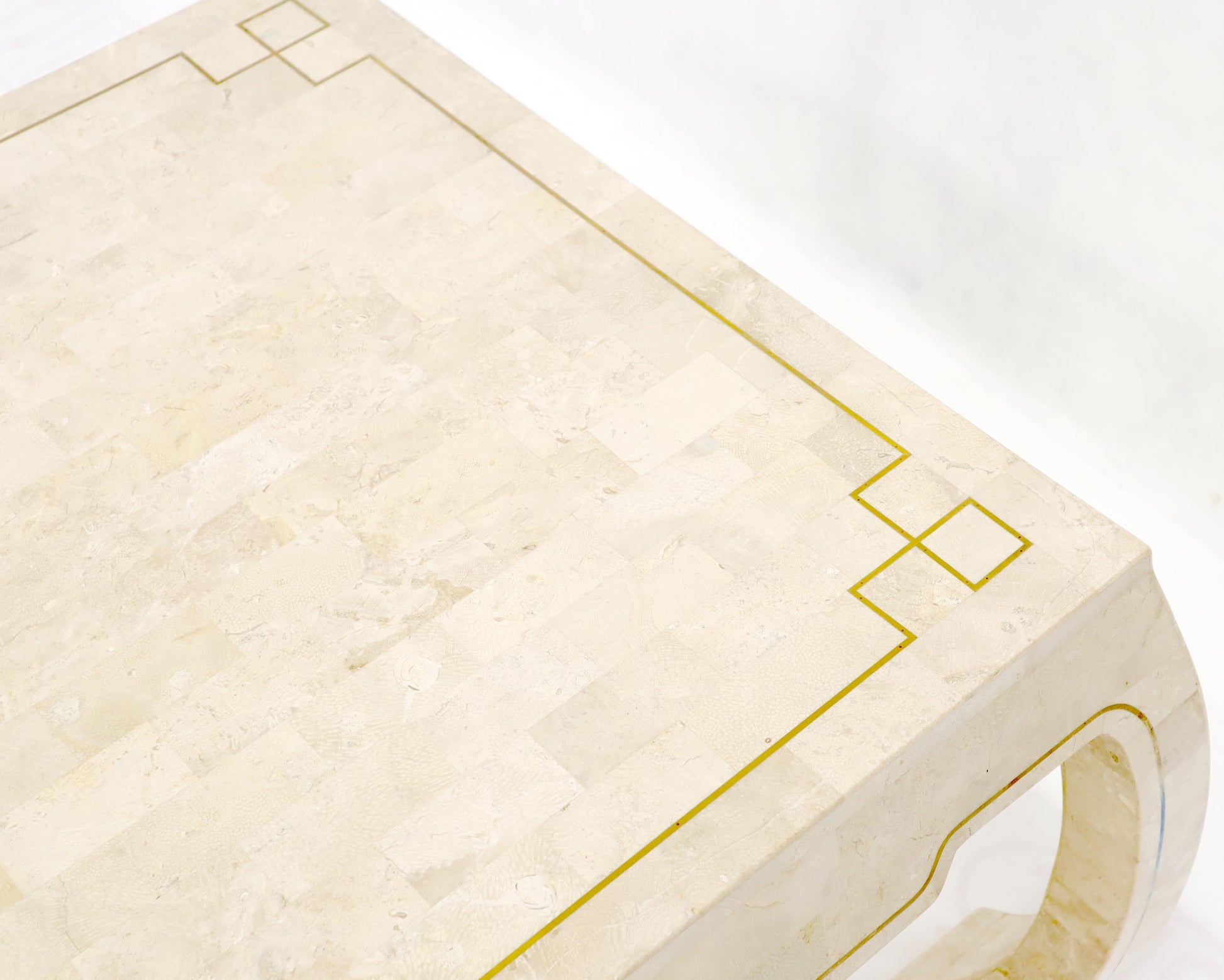 EstablishedLines Tessellated Stone Veneer Brass Inlay Square Occasional Coffee Side Table
